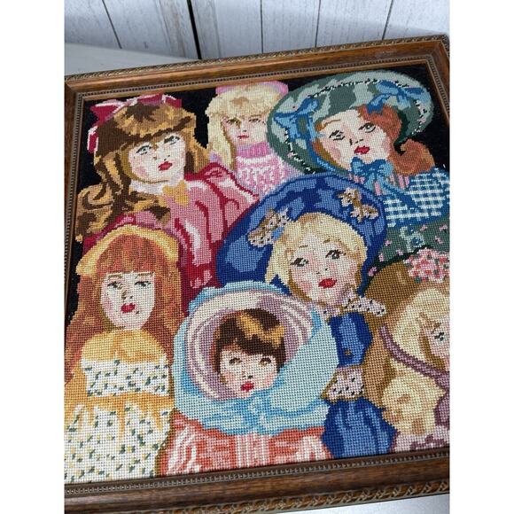 Vintage Needlepoint Something Special Antique Dolls Picture Art 15.5in X 15.5in - Picture 2 of 5